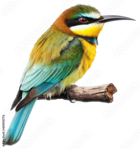 A colorful bee-eater bird sitting on a branch isolated on white background as transparent PNG, generative AI animal © Flowal93