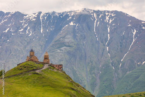 Gergeti Trinity Church near the Stepantsminda village in Georgia ,At an altitude of 2170 meters, under Mount Kazbek or Kazbegi,  © rbk365