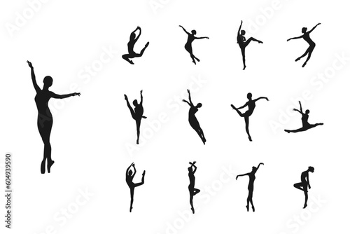 Set of thirteen silhouettes of poses of ballerinas.Set of silhouettes of ballerinas in dances,movements,positions.set of silhouettes dancing in various poses and positions.isolated on white background