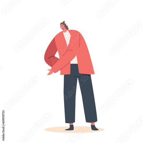 Single Male Character Wear Red Jacket and Black Pants Isolated on White Background. Positive Fashioned Man