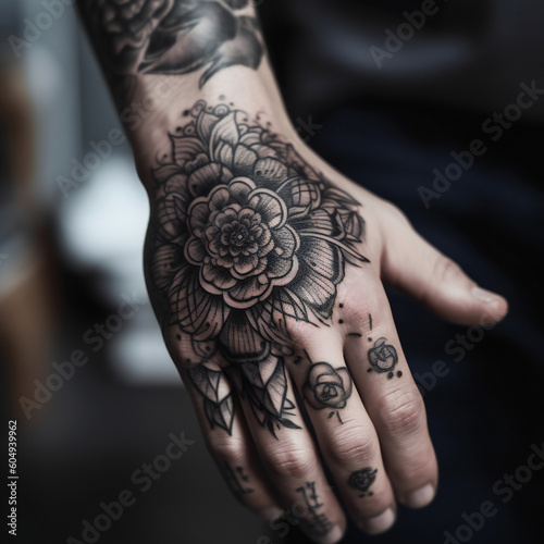 tatoo on male hand and wrist generative ai © Yulia