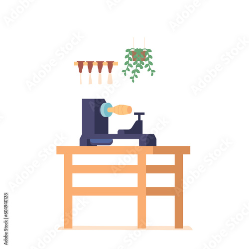 Carpentry Workshop With A Variety Of Tools Hanging on Wall and Workbench with Joiner's Machine for Craftsmen Crafting