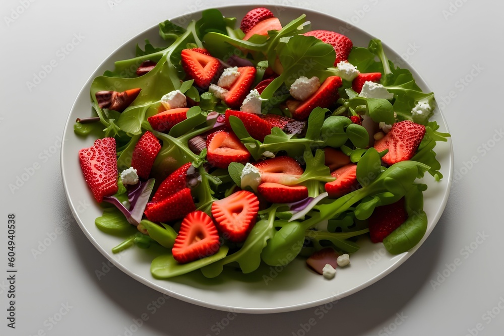salad plate with herbs and berries - generative ai
