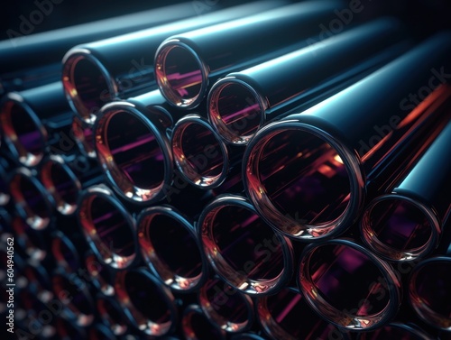 Futuristic abstract metal pipes geometric background created with Generative AI technology.