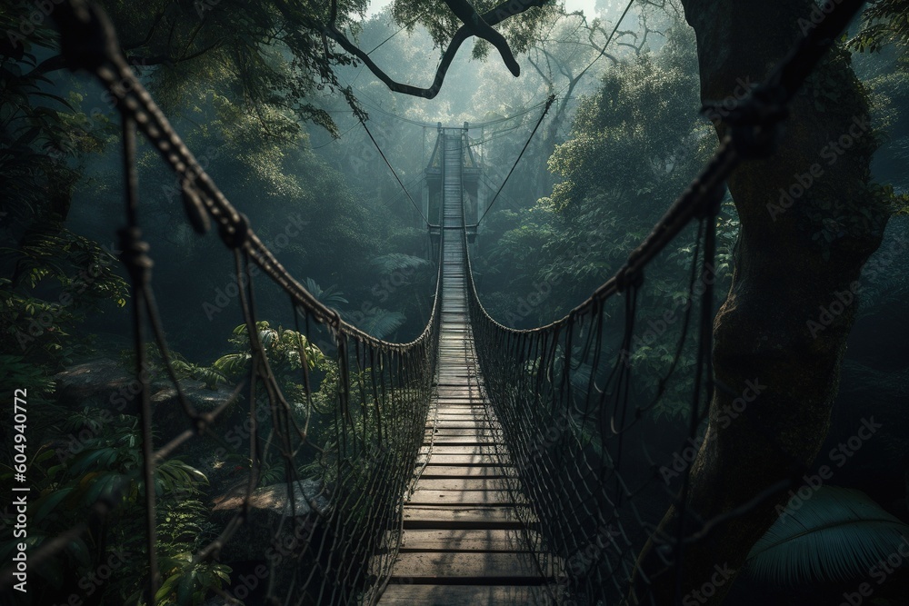 Fototapeta premium A lengthy hanging bridge.Generative AI