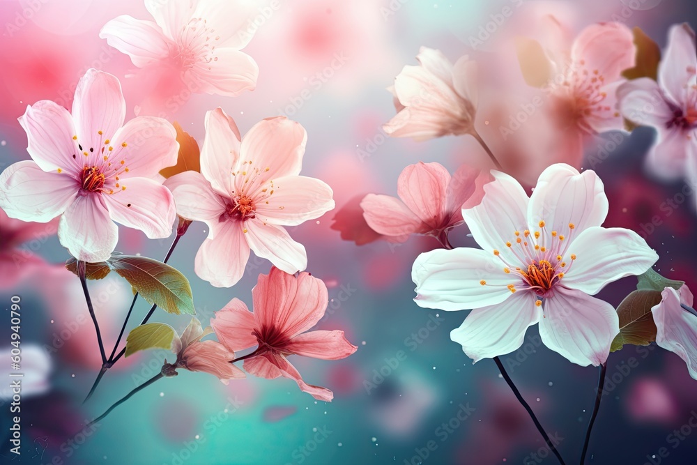 Colorful flowers in the garden. Generative AI.