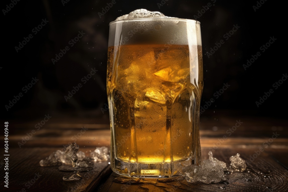 Beer on a dark background. Generative AI.