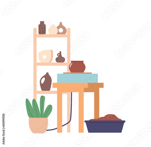 Potter Workplace, Creative Studio Where Clay Is Molded, Shaped, And Transformed Into Beautiful Pottery, Illustration