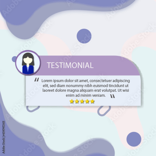vector Template of testimonial and star rating for website with shadow Purple background paper cut style