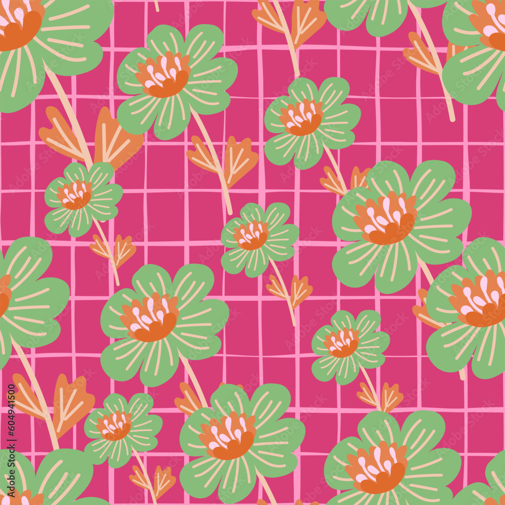 Simple chamomile flower seamless pattern. Decorative naive botanical wallpaper. Cute stylized flowers background.
