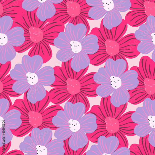 Big bud chamomile flower seamless pattern in simple style. Cute stylized flowers background.