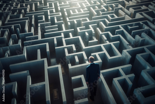 Business Disruption  An unrecognizable man navigating through a maze of obstacles