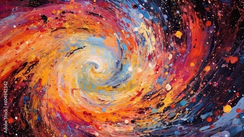 Bright cosmic spiral. Galaxy in bright colors, abstract painting. Nebulae and stars in space. Generative AI.