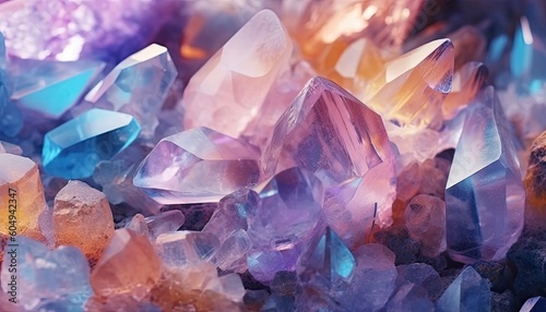 Bright pink-violet crystals. Precious magic stones. Generative AI.