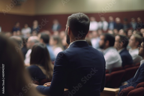 Business and Entrepreneurship concept, Speaker giving a talk in conference hall at business event, Audience at the conference hall, Focus on unrecognizable people