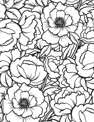 Flower Kids and Adult Coloring page spring and summer doodle elements. Mandala pattern with floral elements on white background design for flower mandala coloring book.