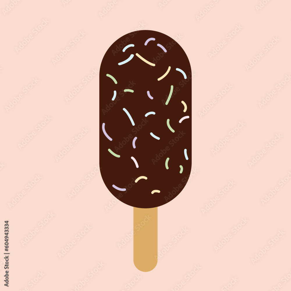 Chocolate ice-cream Popsicle with colorful sugar flat icon vector Chocolate ice-cream Popsicle with colorful sugar flat icon vector