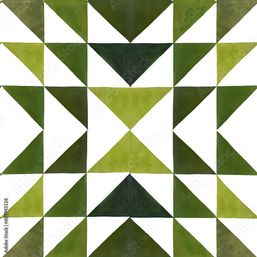 vintage green tile watercolor patterne, zelliges retro, Moroccan mosaique geomertrique