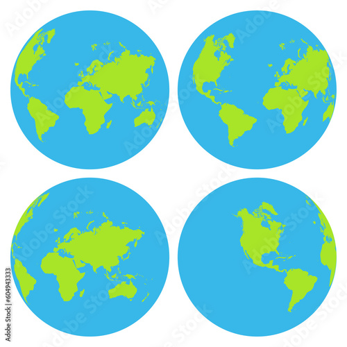Earth globe icon set. World icon in different positions, planet.