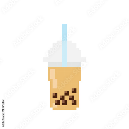 Milk Bubble Tea. Vector icon in 8 bit style