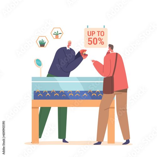 Man Character Purchases A Stunning Diamond Ring From A Jewelry Store, Symbolizing Love And Commitment