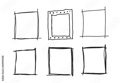Doodle scribble frames, highlighters hand drawn by a kid with pen, pencil or marker. Rough abstract y2k, cartoon curve drawing (Full Vector)