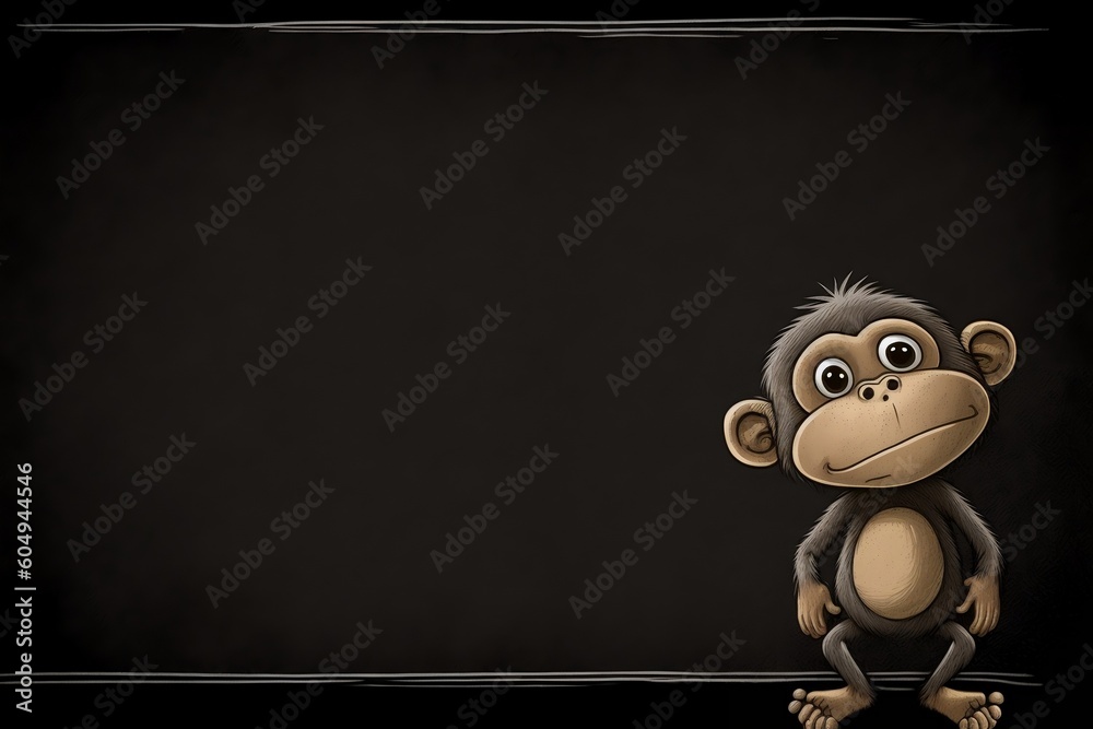 Playful Monkey with Blackboard Copy Space. AI