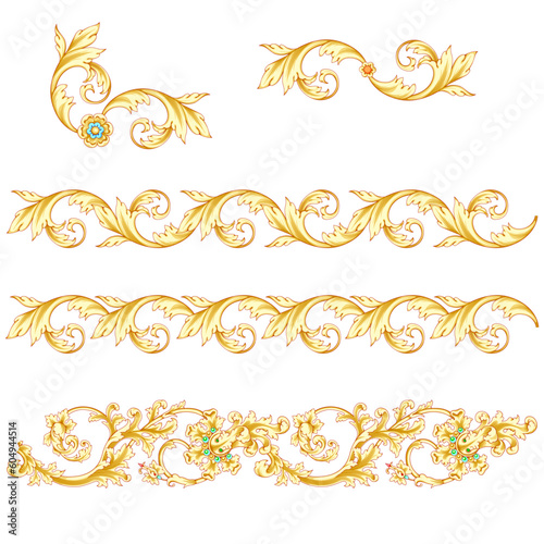 Gold swirl set of vintage elements, cliparts, frames.