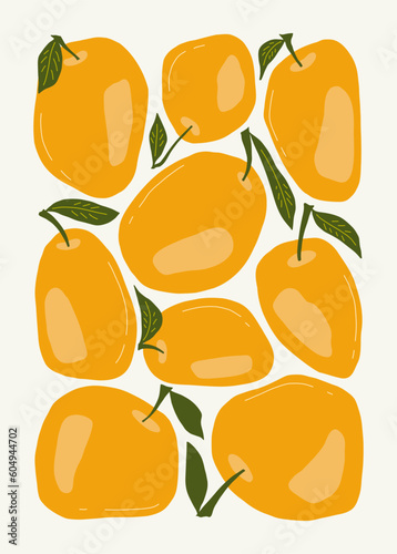 Fruits abstract elements. Food and healsy composition. Modern trendy Matisse minimal style. Fruits poster, invite. Vector arrangements for greeting card or invitation design