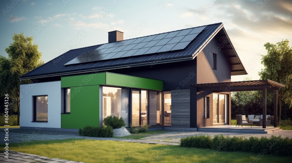 Close-up of a new structure with dark solar panels, harnessing sun energy under a bright sky. Created by AI Close-up of a new structure with dark solar panels, harnessing sun energy under a bright sky. Created by AI