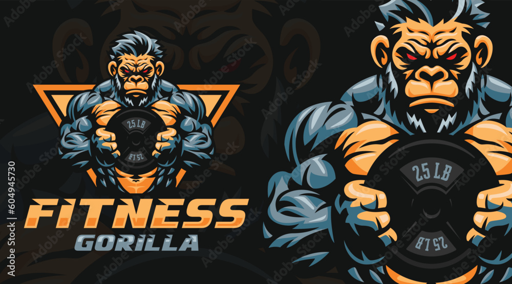 Fitness gorilla vector logo design template, gym logo template, fitness center mascot character