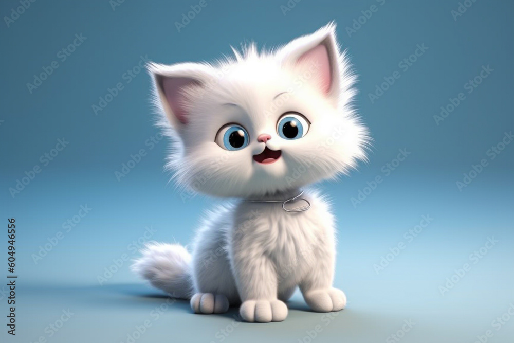 Cute animated baby kitten cat 3D render Cute animated baby kitten cat 3D render
