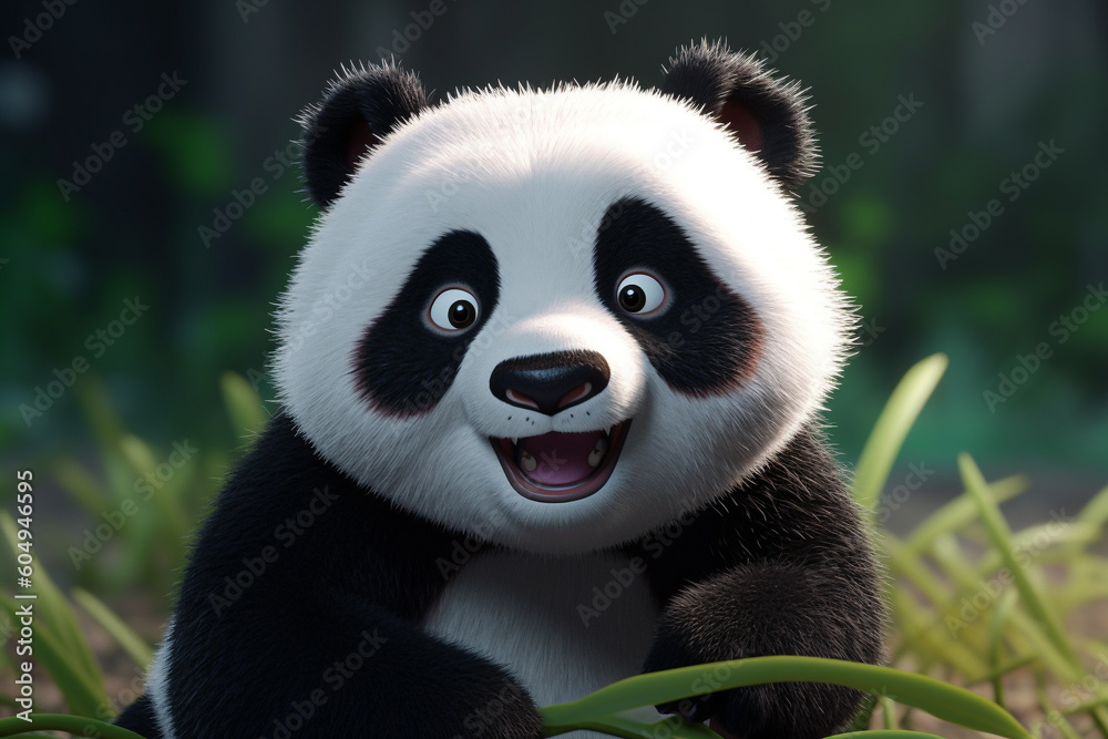 Obraz premium Cute animated baby panda 3D render