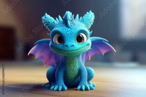 Cute animated baby dragon 3D render