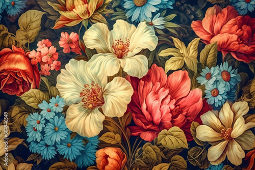 beautiful fantasy vintage wallpaper botanical flower bunch vintage motif for floral print digital background generative ai 