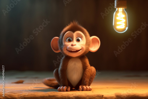 Cute animated baby monkey 3D render