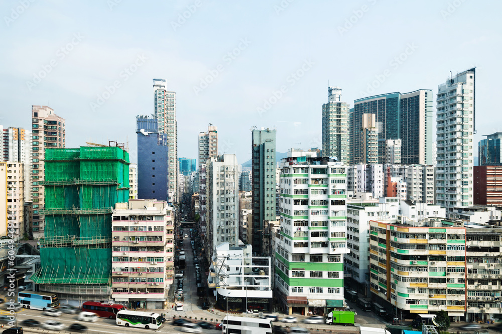 Fototapeta premium Crowded apartment buildings in Hong Kong