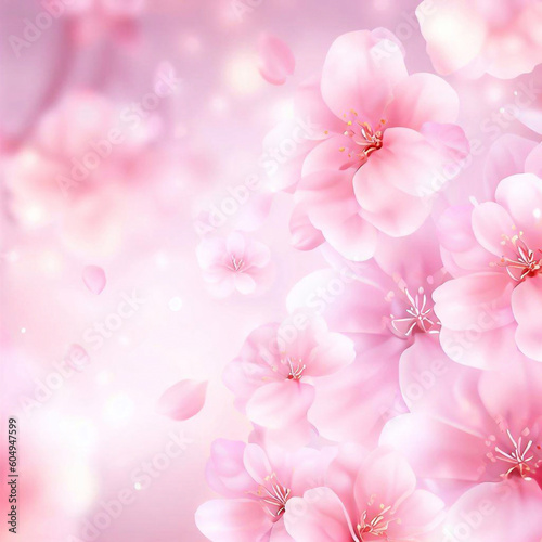 Realistic cherry blossom branch background and beautiful pink sakura flowers © pixeness