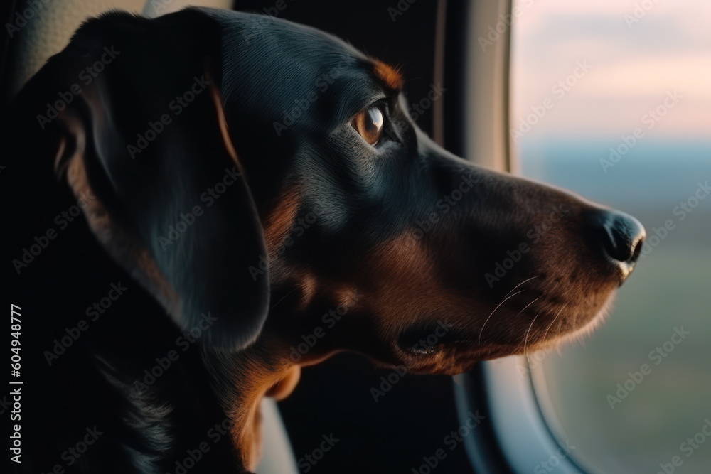 dog on the plane looking out the window generative ai