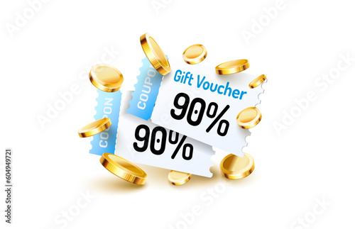 Coupon special voucher 90 percentage, Check banner special offer. Vector illustration