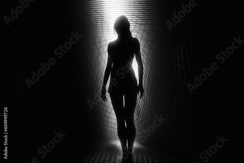 Beauty and fashion concept. Beautiful woman body silhouette. Low key photography technique. Black and white illustration. Minimalistic style. Generative AI