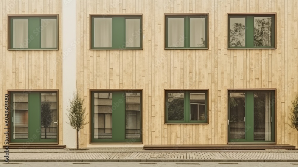 Obraz premium Eco-space modern architecture house, built with an eco-friendly wood structure concept, surrounded by nature. Created by AI.