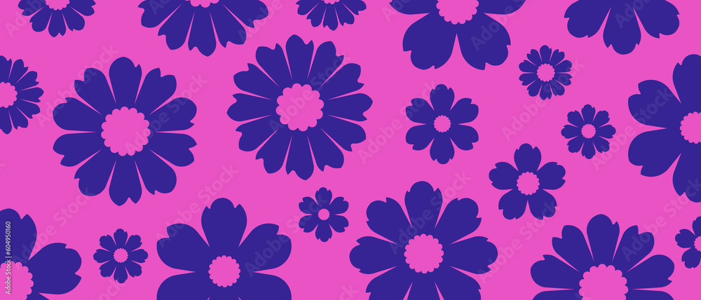 Floral Banner in Horizontal Format – Intense Pink Background and Intense Blue Flowers