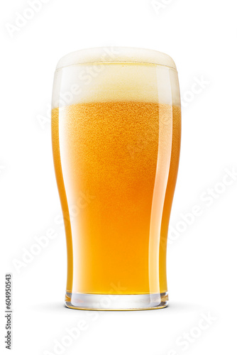 Konstfotografi Tulip pint glass of fresh yellow wheat unfiltered beer with cap of foam isolated