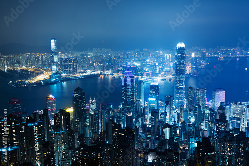 Aerial view of Hong Kong cityscape at night