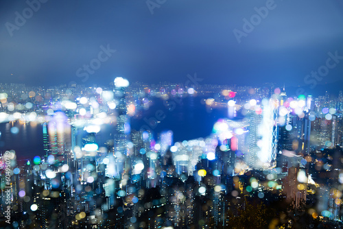 Aerial view of Hong Kong cityscape at night
