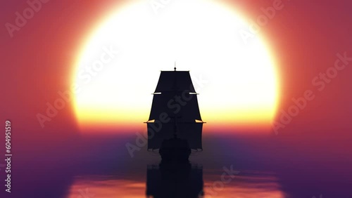 old three ships sunset in sea