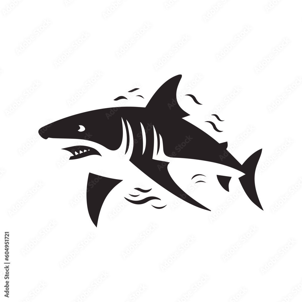 Obraz premium Aggressive shark in ocean logo icon vector