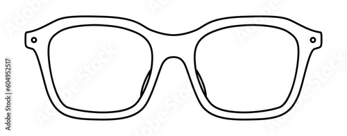 D-frame frame glasses fashion accessory illustration. Sunglass front view for Men, women, unisex silhouette style, flat rim spectacles eyeglasses with lens sketch style outline isolated on white