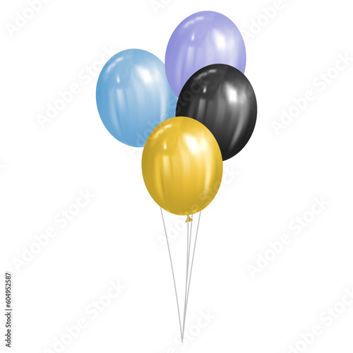 party bunch balloons isolated vector illustration. Eps 10. blue, purple, gold and black balloons